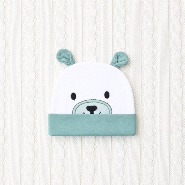 Baby Bear Beanie Cap with 3D Ears – Sage & White