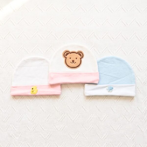 3 Soft Cotton Baby Beanie Caps Pack