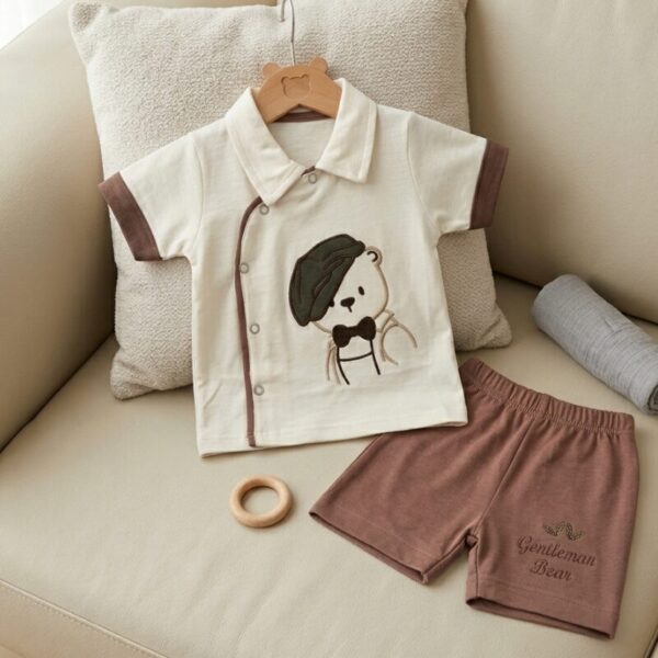 Gentleman Bear 2-Piece Baby Summer Suit - Mauve