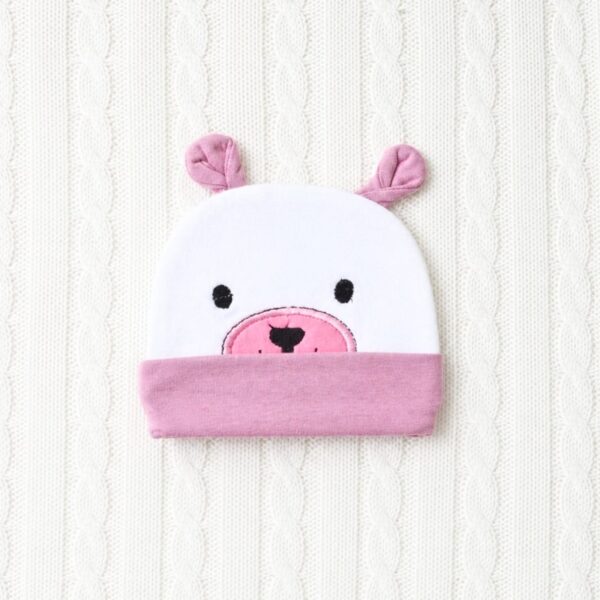 Baby Bear Beanie Cap with 3D Ears – Dusty Rose & White