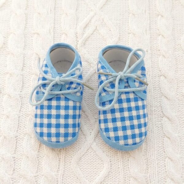 Blue Gingham Baby Booties