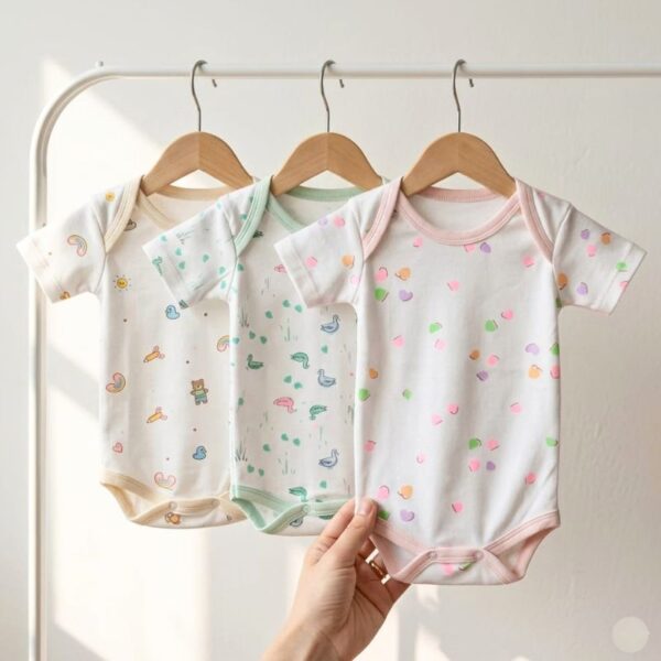 Pack of 3 Short-Sleeve Baby Bodysuits – Cute Prints (0-3 Months)