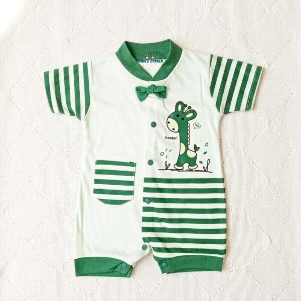 Giraffe Striped Baby Romper - Leaf Green