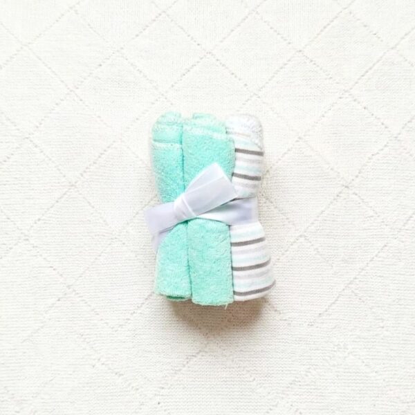 Baby Washcloths - Set of 6 - Soft Mint & Elephant Print