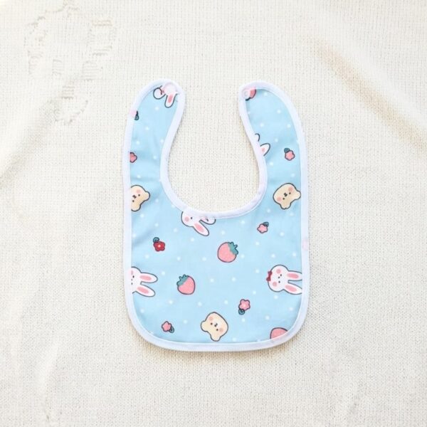 Baby Bib – Sky Blue Bunny & Strawberry Print