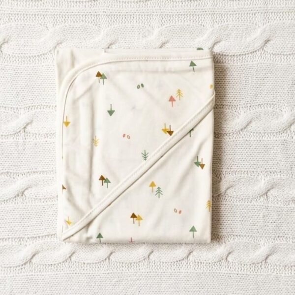 Eco-Forest Hooded Baby Swaddle Wrapping Sheet – Cream