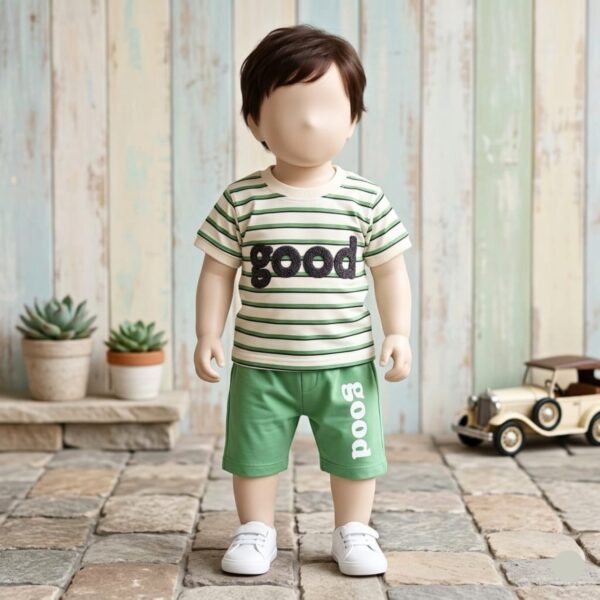 "Good Vibes" Luxury Stripe Set Embossed Sage & Cream Stripe