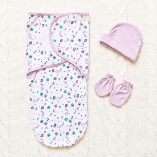 Lilac Meadow Cotton 3 Piece Swaddle Set