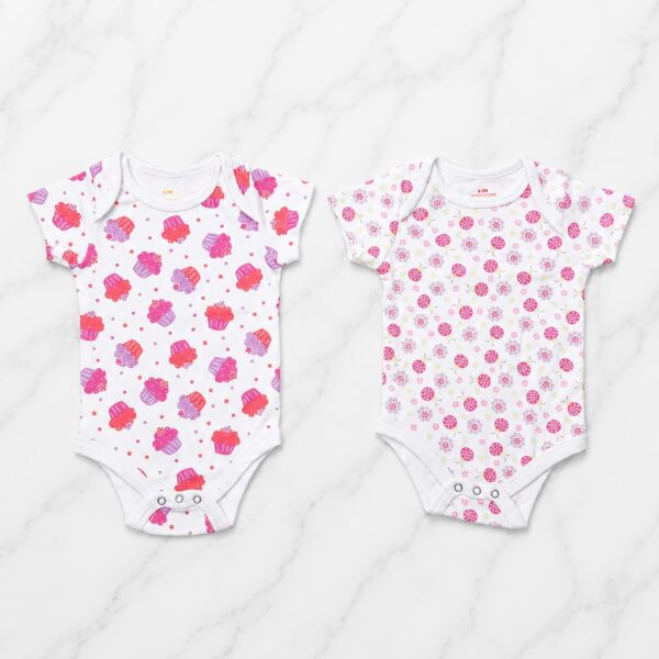 2 Pcs Baby Rompers – Pink Cupcake & Ladybug Print Bodysuits
