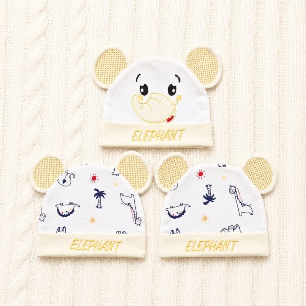 Pack of 3 Baby Caps - Elephant - Yellow