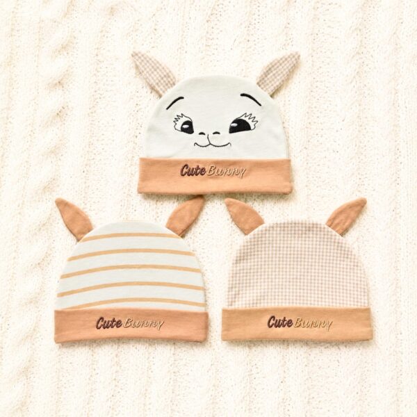 Pack of 3 Baby Caps - Cute Bunny - Brown