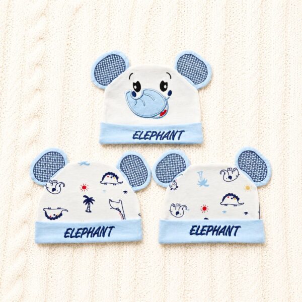 Pack of 3 Baby Caps - Elephant - Blue