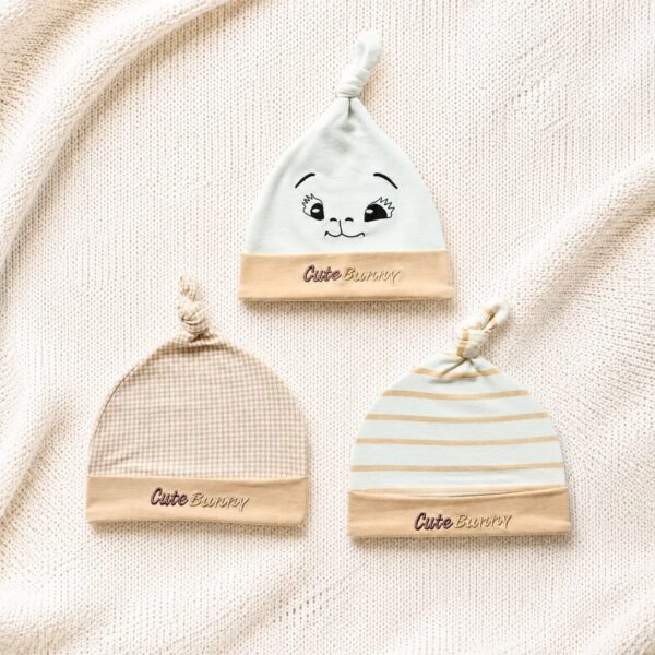 Pack of 3 Baby Caps - Top Knot - Skin