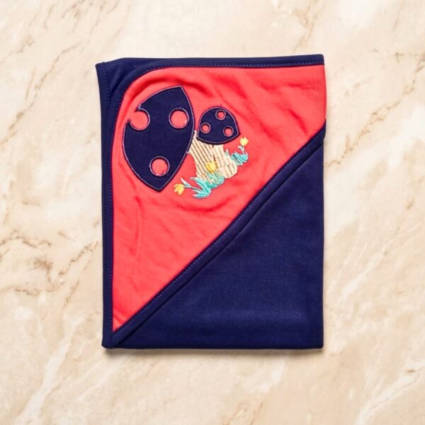 Mushroom Patch Hooded Baby Wrapping Blanket Sheet - Navy