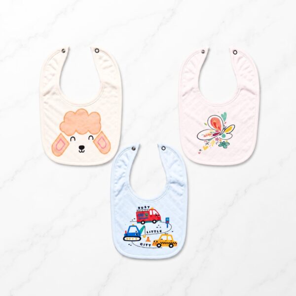 3 Pcs Baby Bips Set - Poodle, Butterfly & City Vehicles