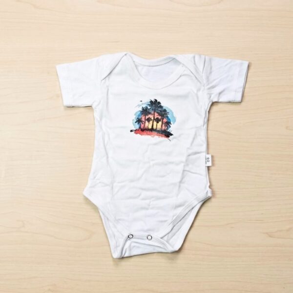 Sunset Palm Trees White Baby Romper
