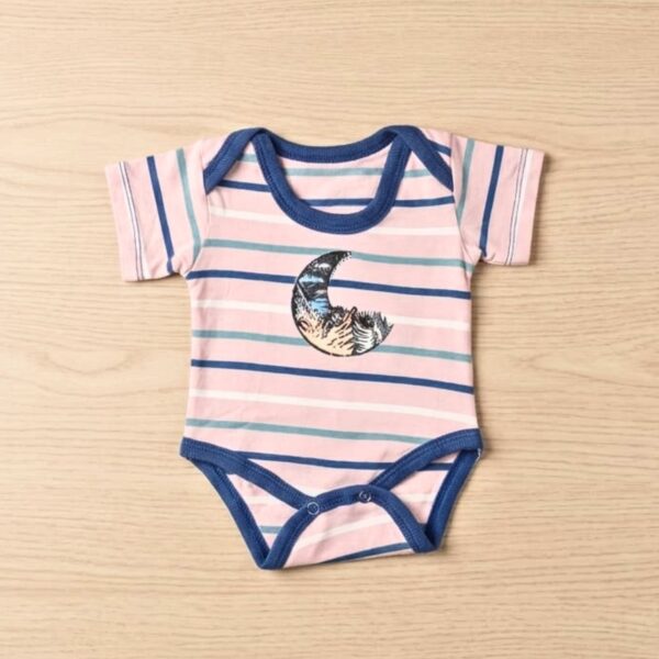 Pink Striped Crescent Moon Baby Romper