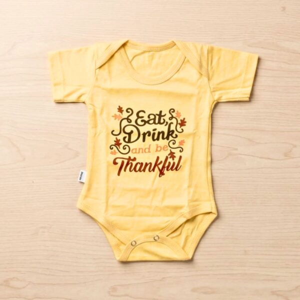 Eat, Drink and be Thankful Baby Romper Yellow