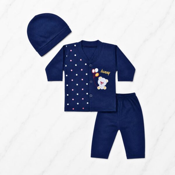 Bunny Bear Printed Navy 3 Piece Baby Set