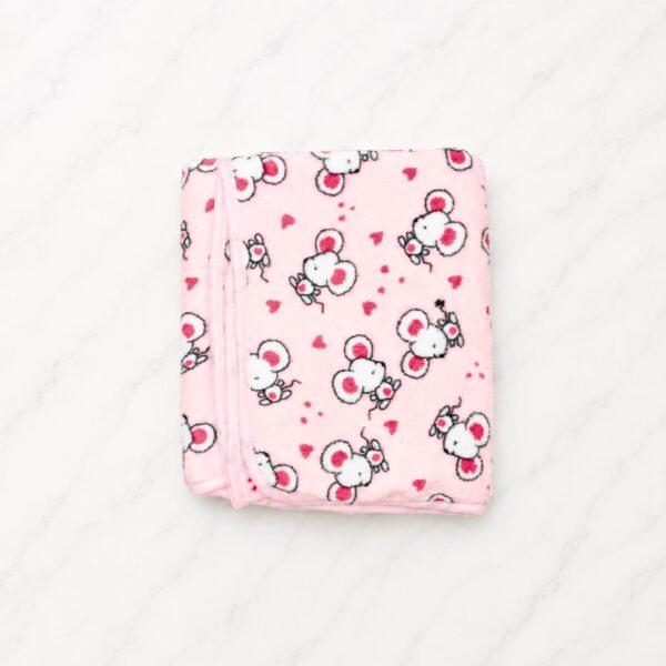 Playful Mouse & Hearts Plush Fleece Baby Wrapping Blanket