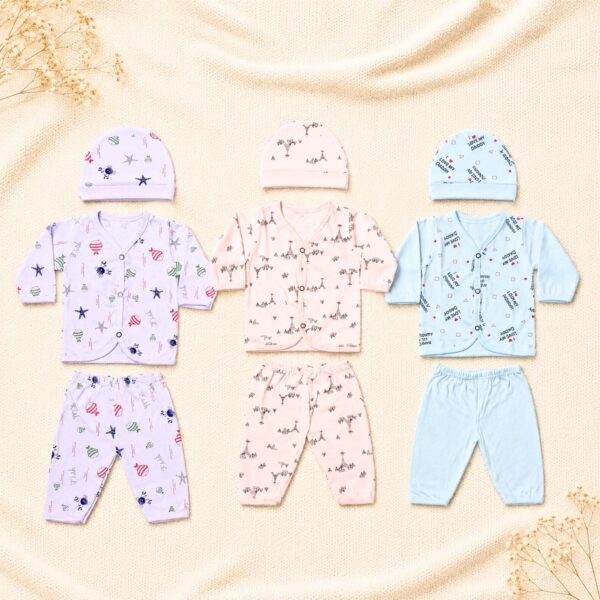 Premium Newborn Baby Clothing Set – Pack of 3 Printed 3 Pcs Outfits
