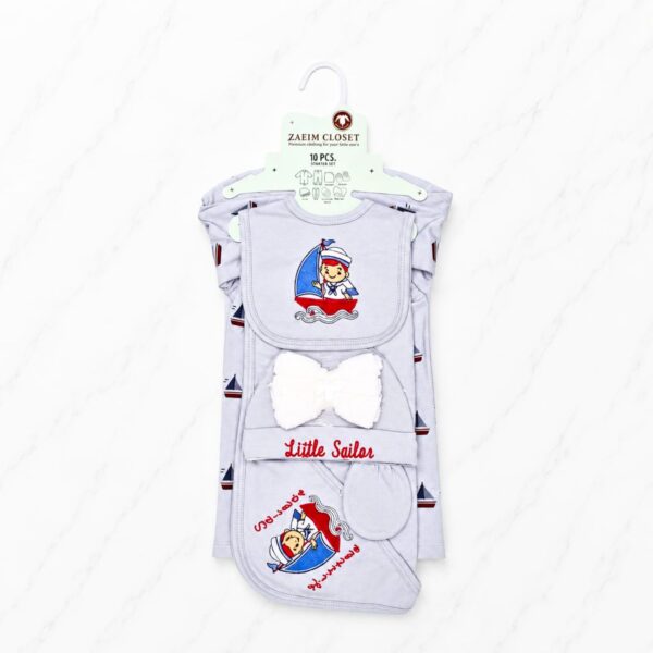 10 Piece Baby Starter Set – Little Sailor Theme Soft Grey