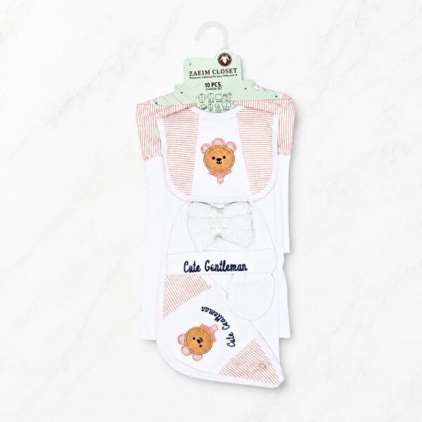 10-Piece Baby Starter Set – Cute Gentleman Bear - Peach