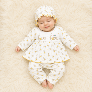 3 Piece Baby Girl Love Print Suit Set - Cream - 0096