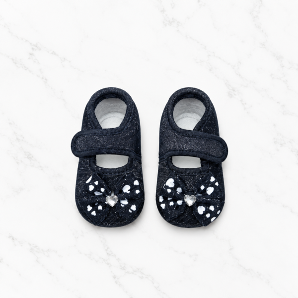 Baby Girl Glitter Denim Heart First Walkers - 041