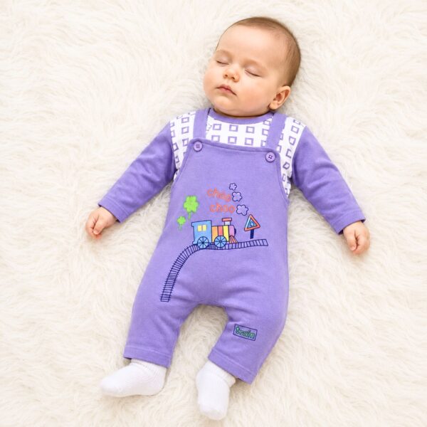 2 Piece Lavender Train Dungaree Romper Set - 062