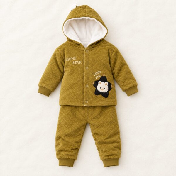 Star Bear Patch Hooded Quilted Baby 2 Pcs Winter Suit - 0122