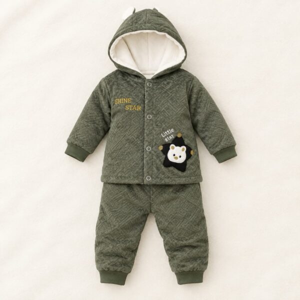 Star Bear Patch Hooded Quilted Baby 2 Pcs Winter Suit - 0123