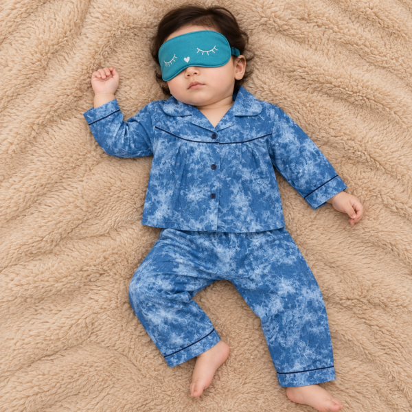 Baby Blue Marble Tie-Dye Night Suit - 017